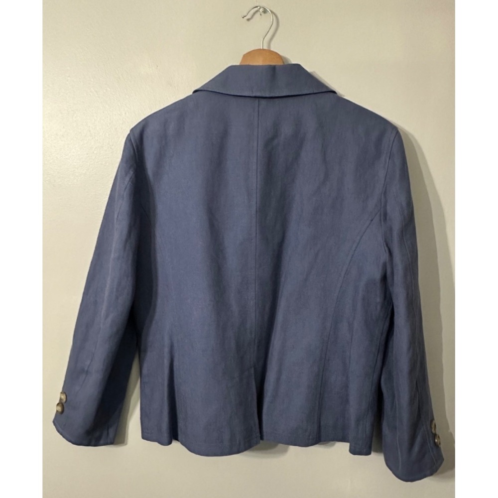 L.L.Bean Blazer Women's Blue 100% Linen Size 14 Button Up Jacket Classic - Picture 2 of 11